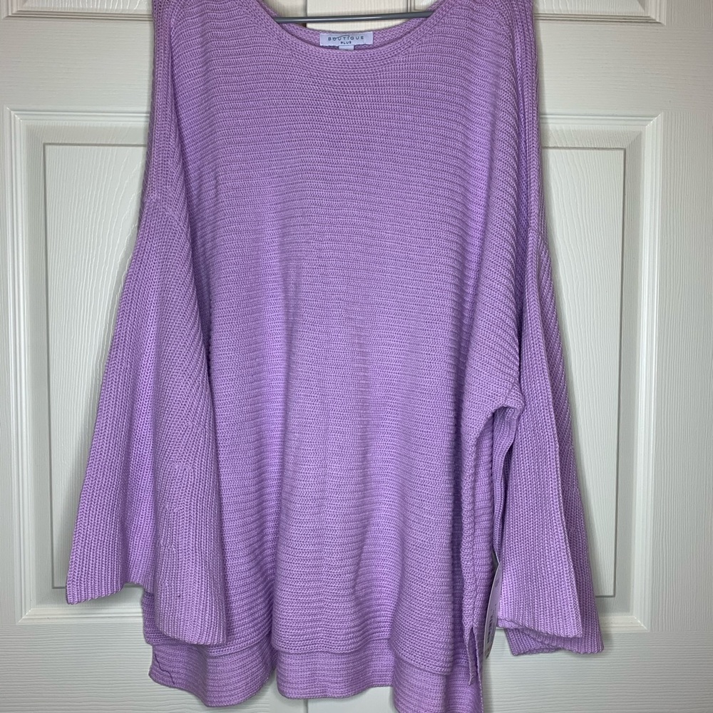 Lavender cable knit sweater with bell sleeves
